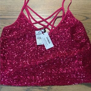 ✨ Express NWT Sequin Strappy Tank – Hot Pink ✨ Size S